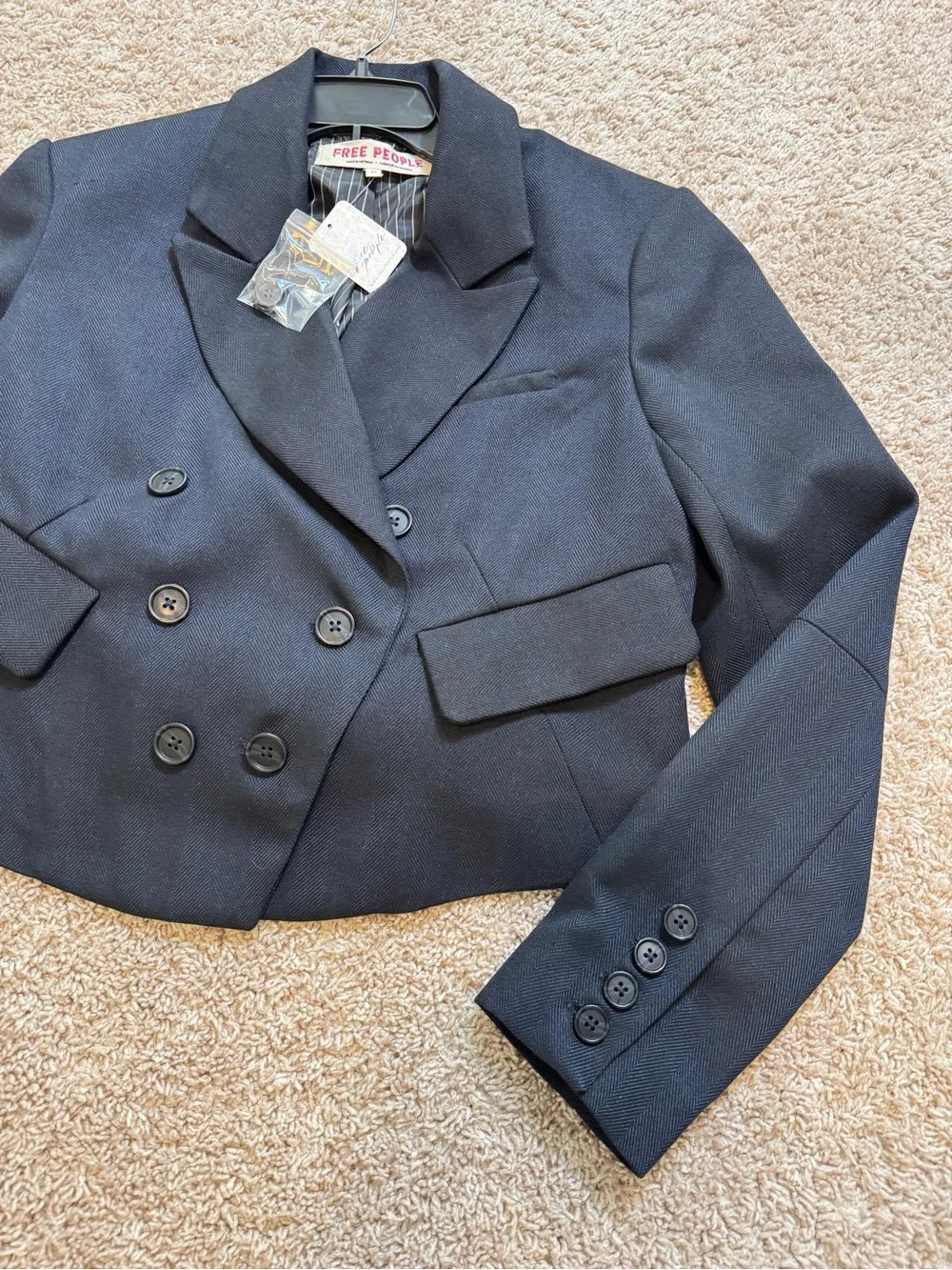 NWT Free People Cropped Double-Breasted Black Women's Blazer Jacket Size XS